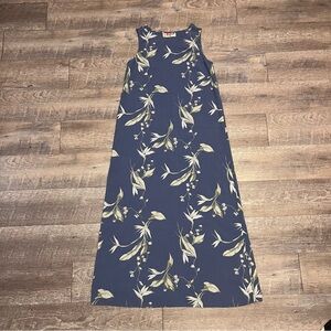 Hilo Hattie Blue Floral Maxi Dress 100% Silk